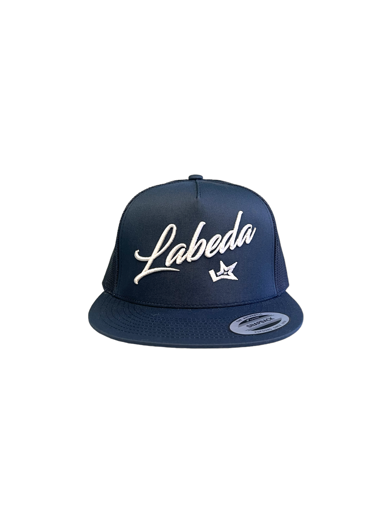 Flat Bill Hat – 5 Panel Classic Trucker Labeda Script Navy