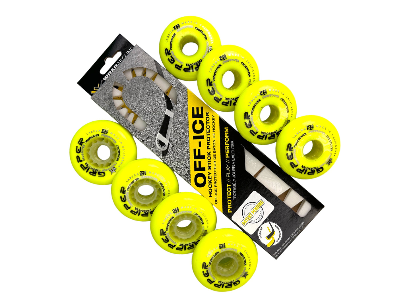 BLACK FRIDAY - Set of Yellow Gripper Wheels with the Hockey Wraparound