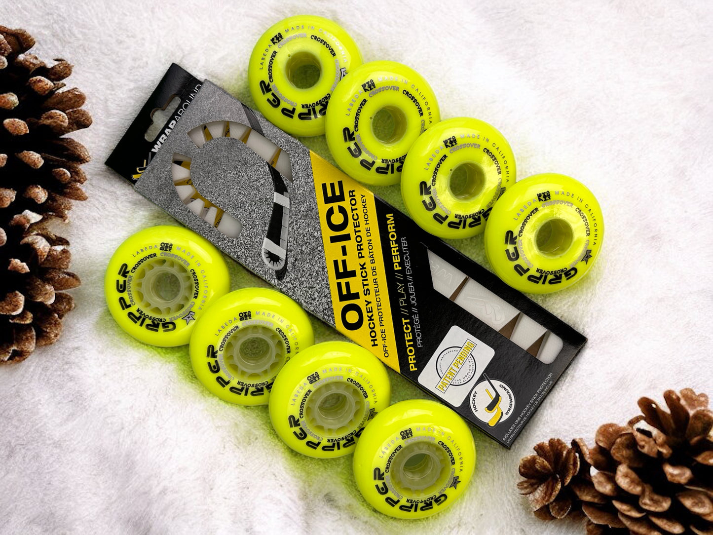 BLACK FRIDAY - Set of Yellow Gripper Wheels with the Hockey Wraparound