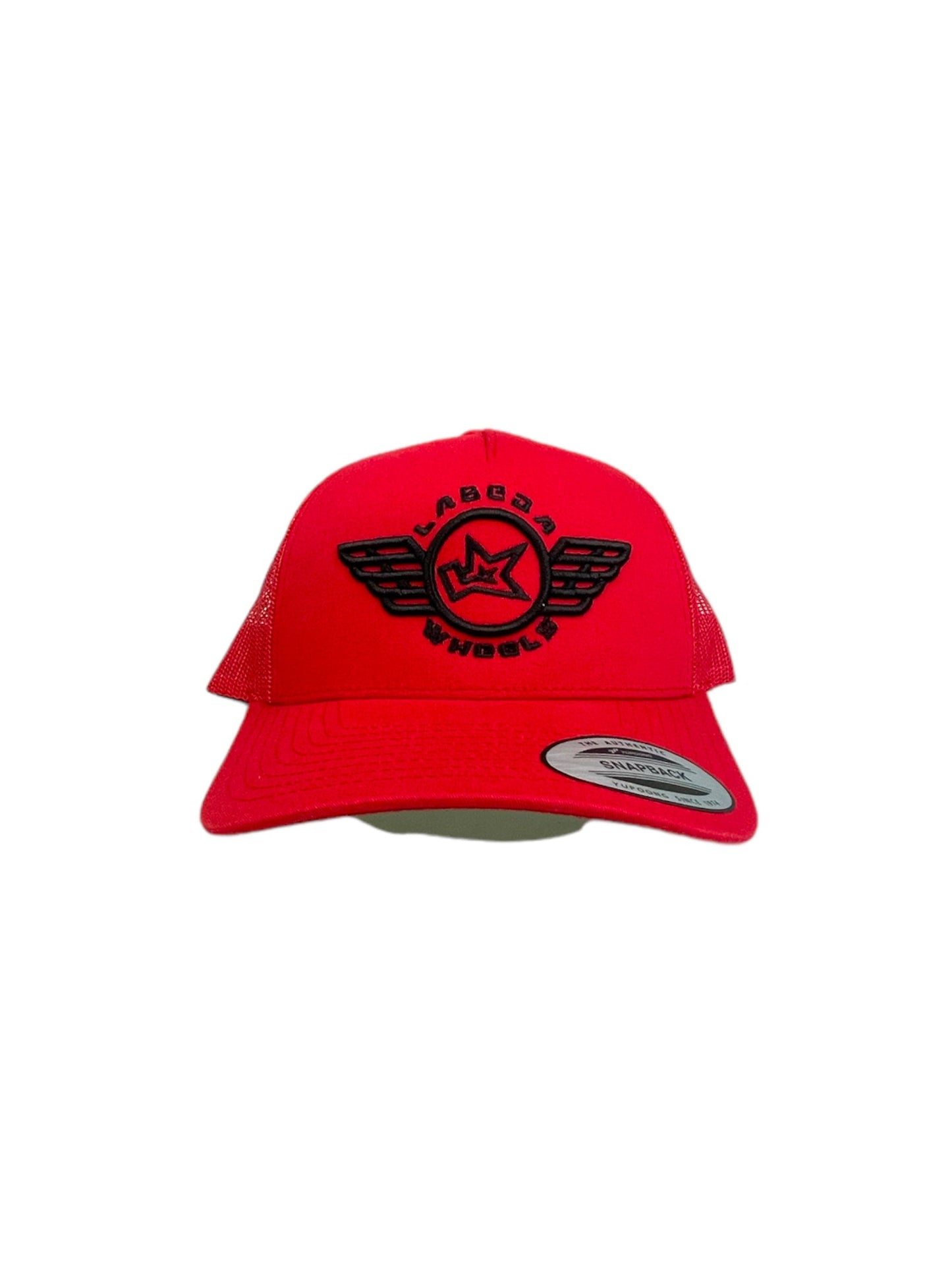 Curve Bill Hat – 5 Panel Retro Trucker Labeda Wings  Red/Black