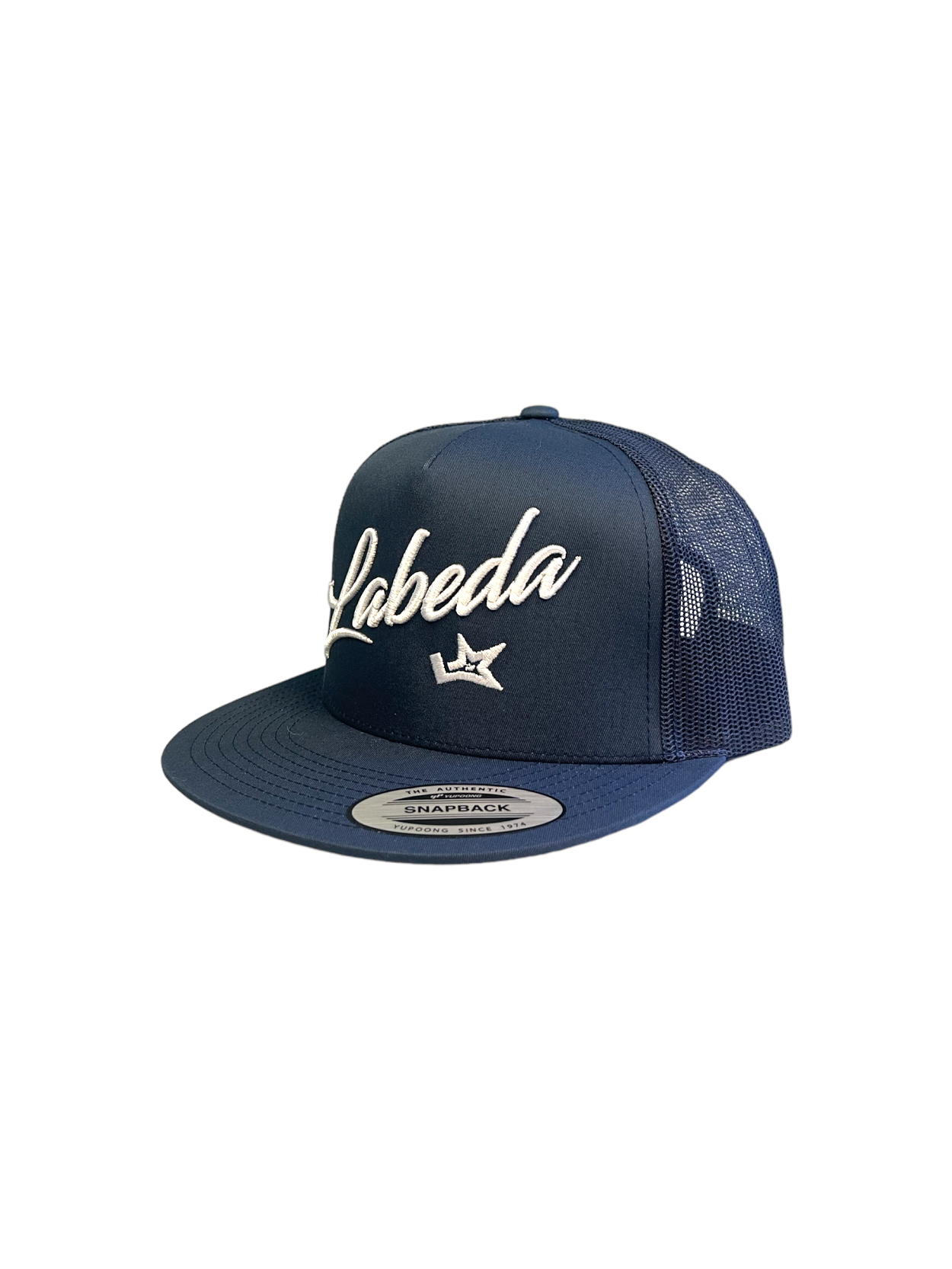 🎁 Flat Bill Hat – 5 Panel Classic Trucker Labeda Script Navy (100% off)