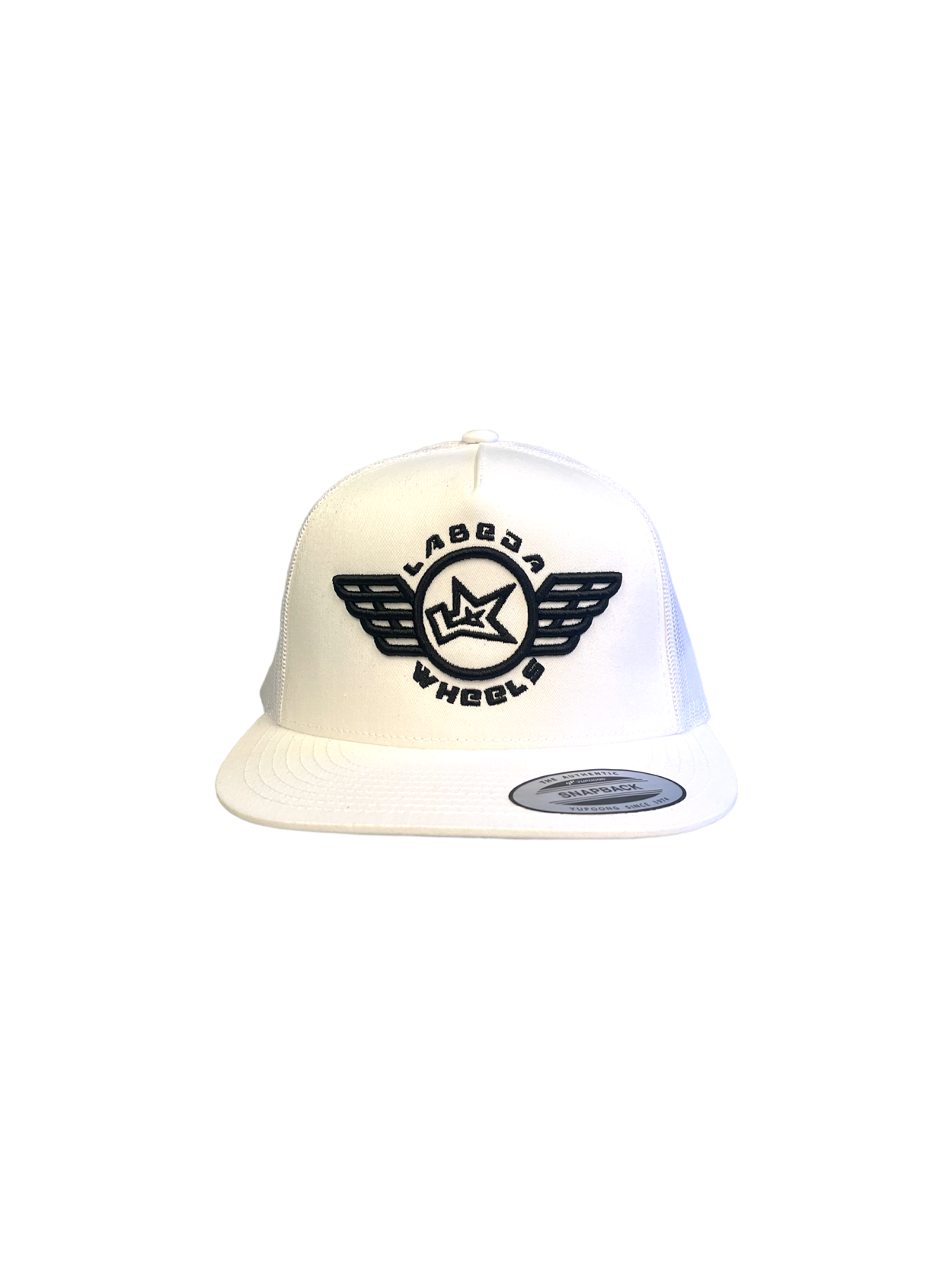 Flat Bill Hat – 5 Panel Classic Trucker Labeda Wings White