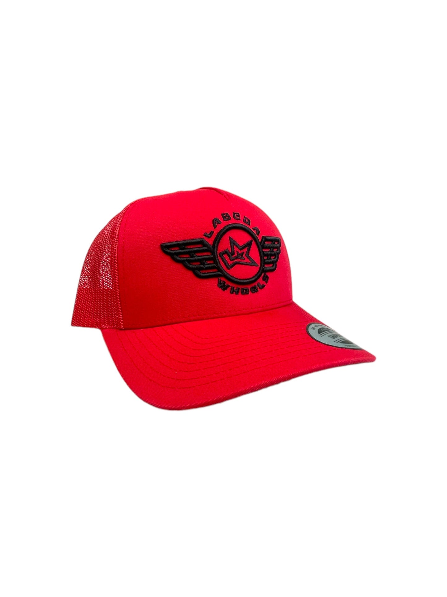 Curve Bill Hat – 5 Panel Retro Trucker Labeda Wings  Red/Black