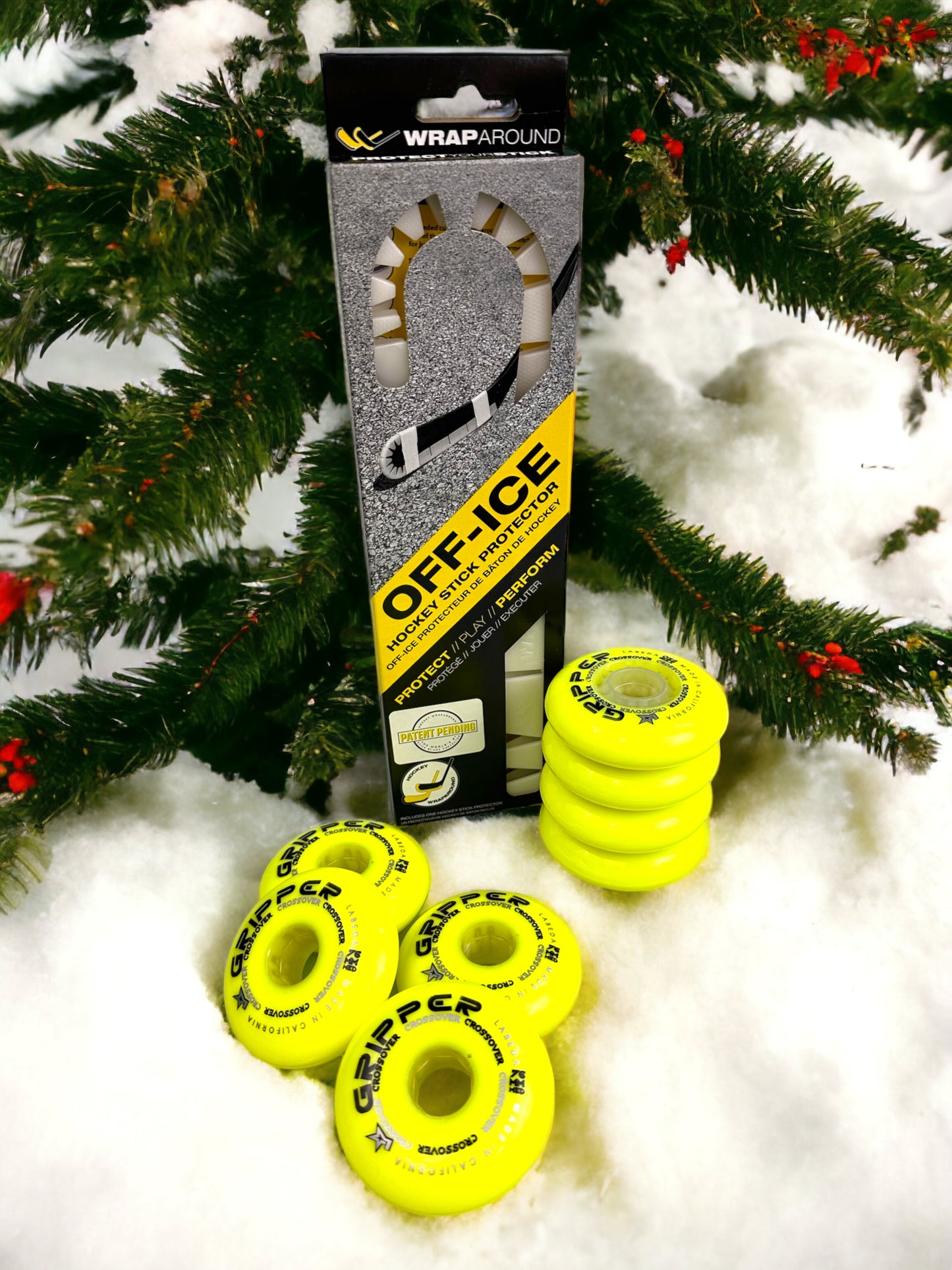 BLACK FRIDAY - Set of Yellow Gripper Wheels with the Hockey Wraparound